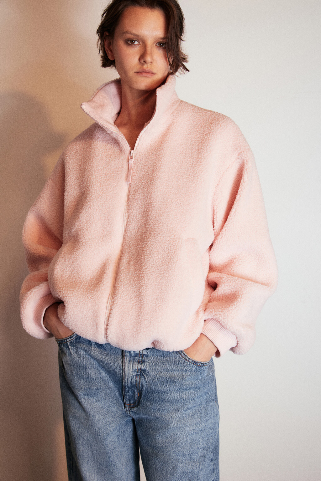 Куртка плюшевая на молнии - цвет розовый - 2