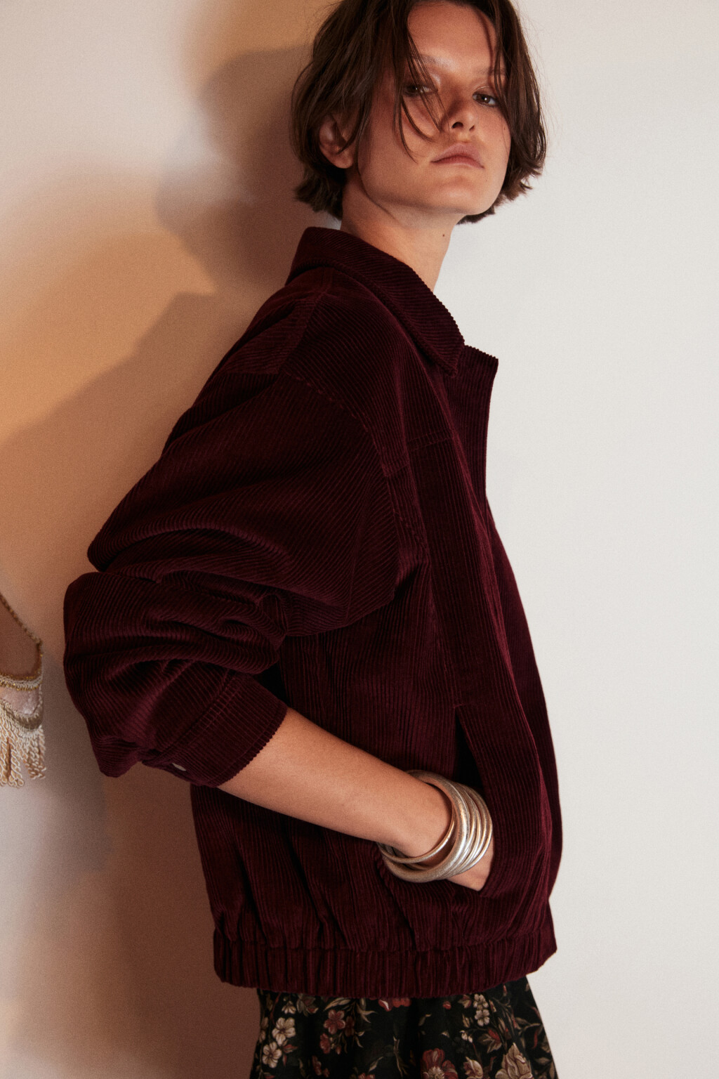 Куртка-бомбер из вельвета - цвет бордовый - 1