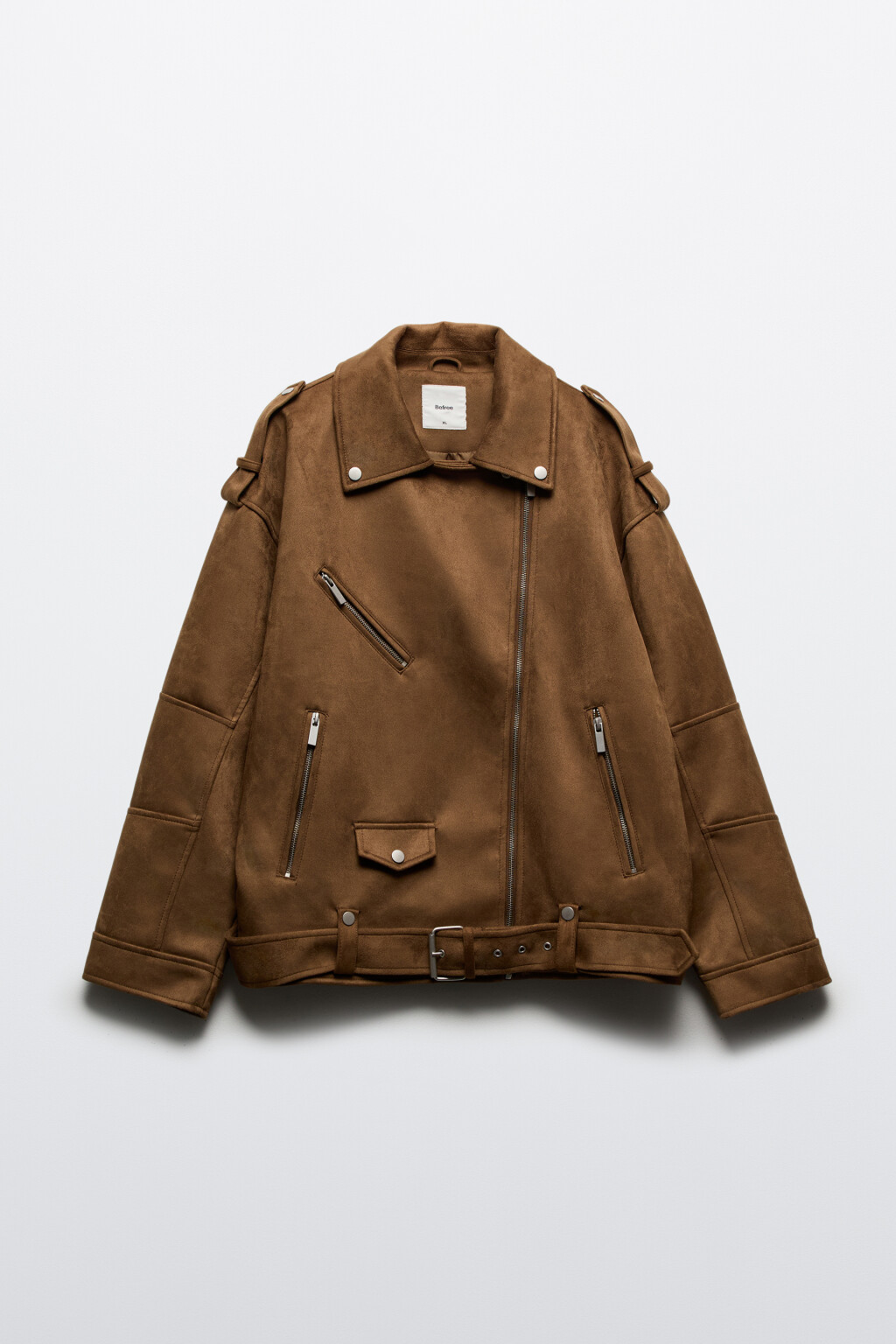 Куртка-косуха с замшевой фактурой - цвет коричневый - 9