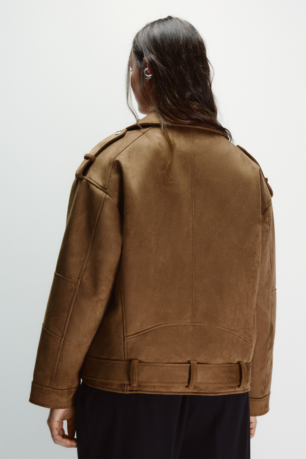 Куртка-косуха с замшевой фактурой - цвет коричневый - 4