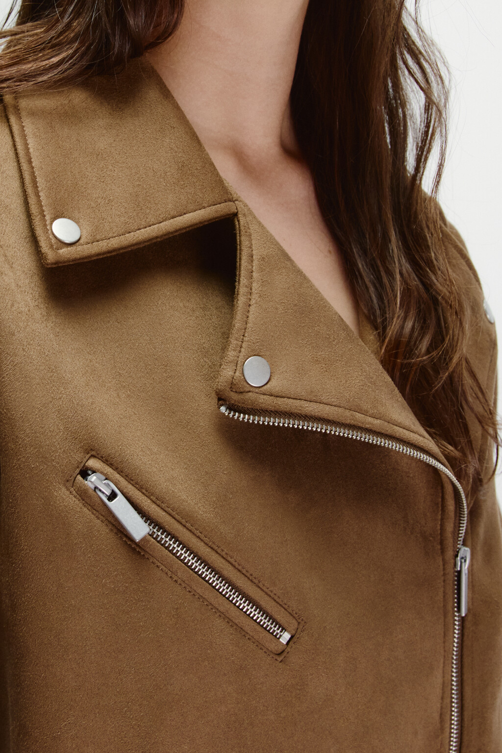 Куртка-косуха с замшевой фактурой - цвет коричневый - 6