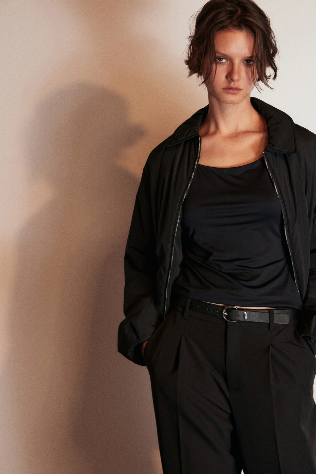 Куртка-бомбер с отложным воротником - цвет черный - 1