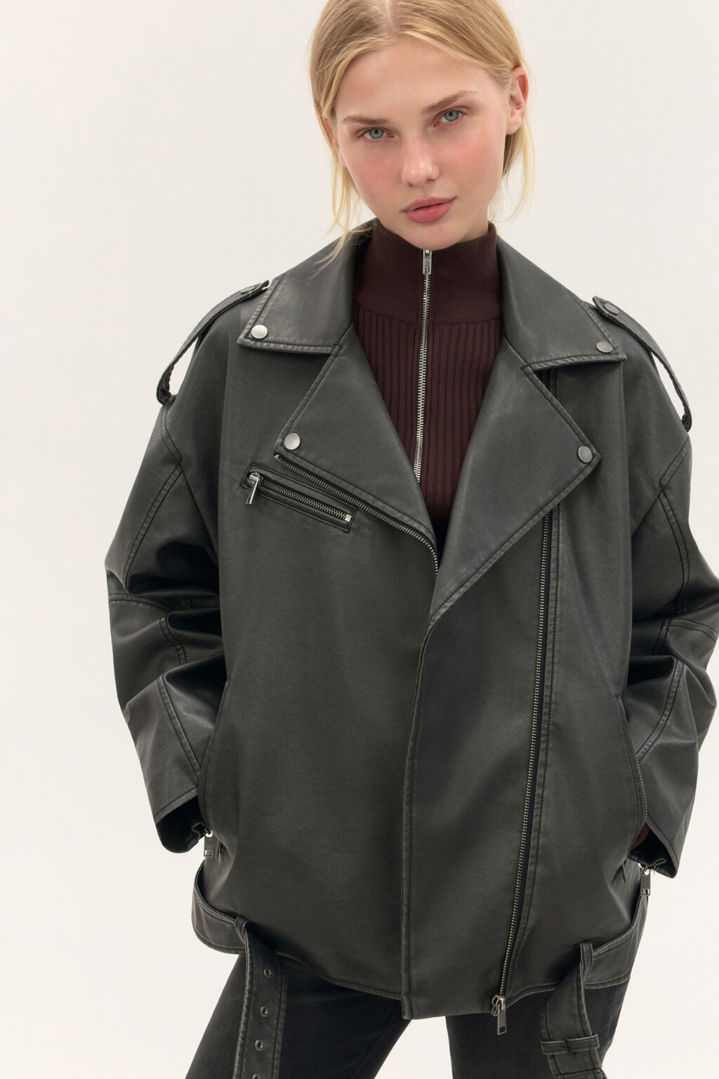 Куртка-косуха с вареным эффектом - цвет серый - 1