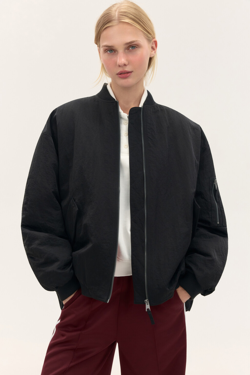 Куртка-бомбер утепленная - цвет черный - 1