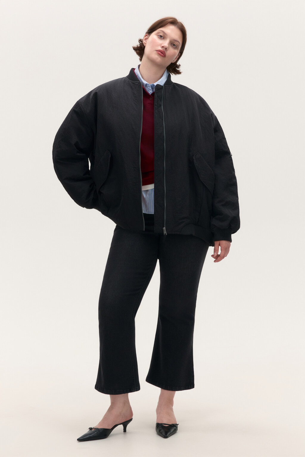 Куртка-бомбер oversize утепленная - цвет черный - 4