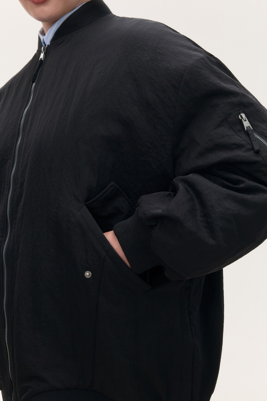 Куртка-бомбер oversize утепленная - цвет черный - 6