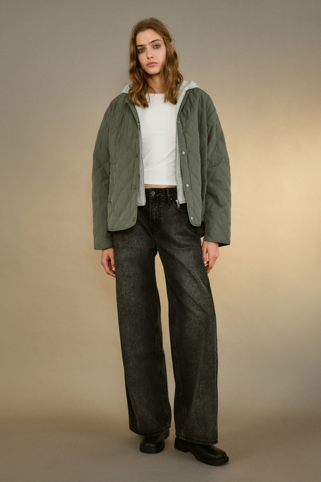 Куртка стеганая с имитацией худи - цвет зеленый - 4