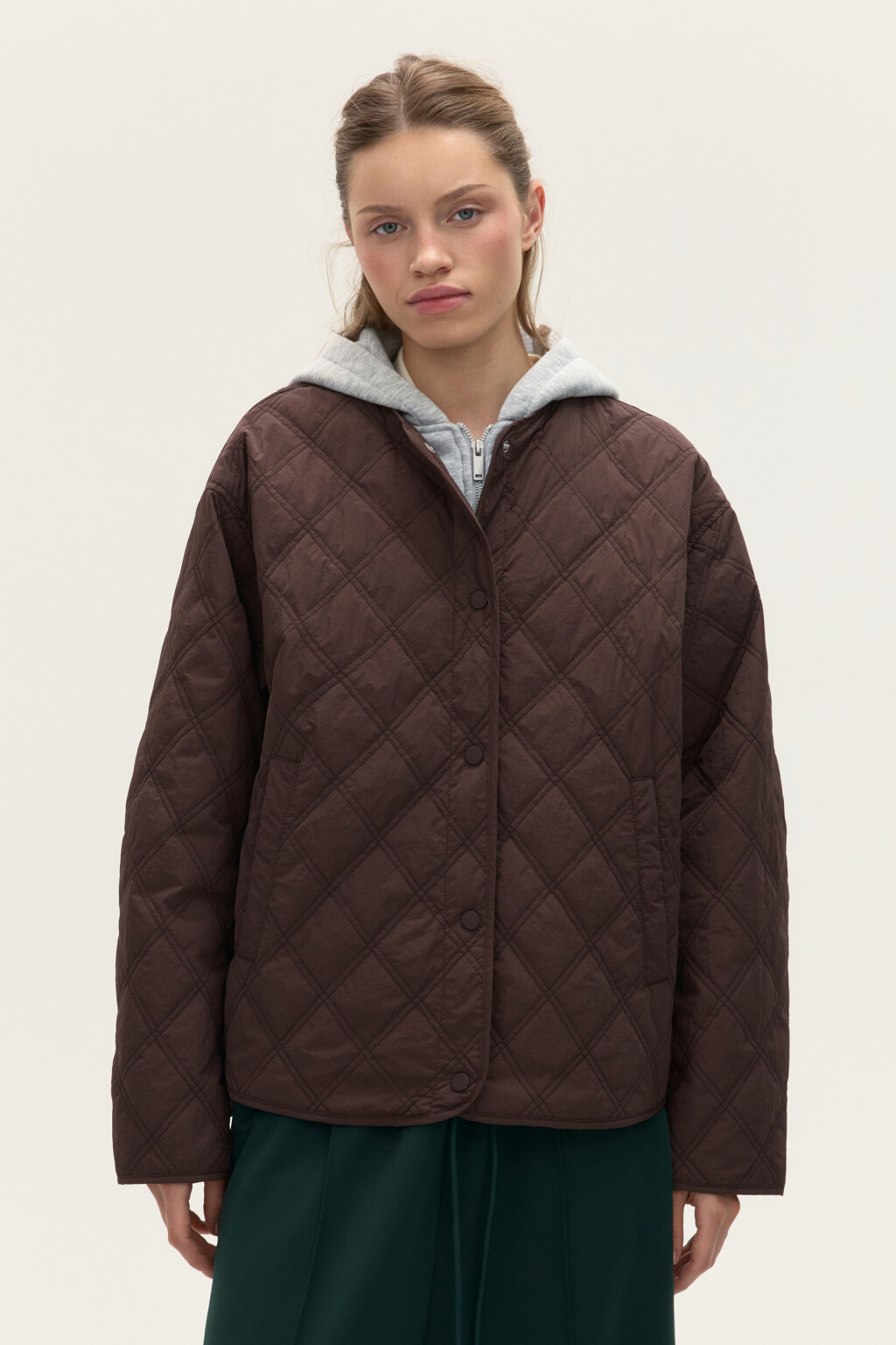 Куртка стеганая с имитацией худи - цвет коричневый - 3
