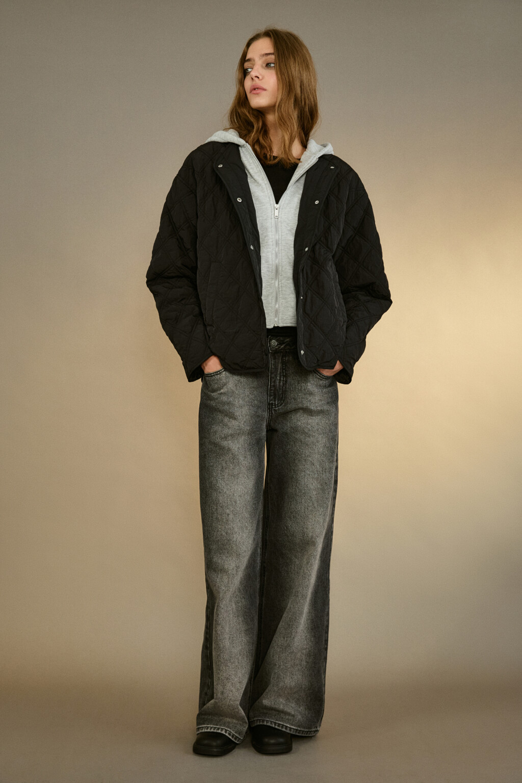 Куртка стеганая с имитацией худи - цвет черный - 4