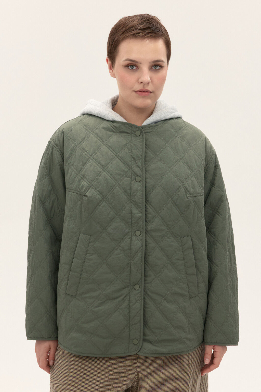 Куртка стеганая с имитацией худи - цвет зеленый - 2