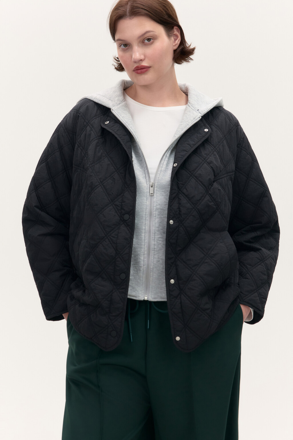 Куртка стеганая с имитацией худи - цвет черный - 1