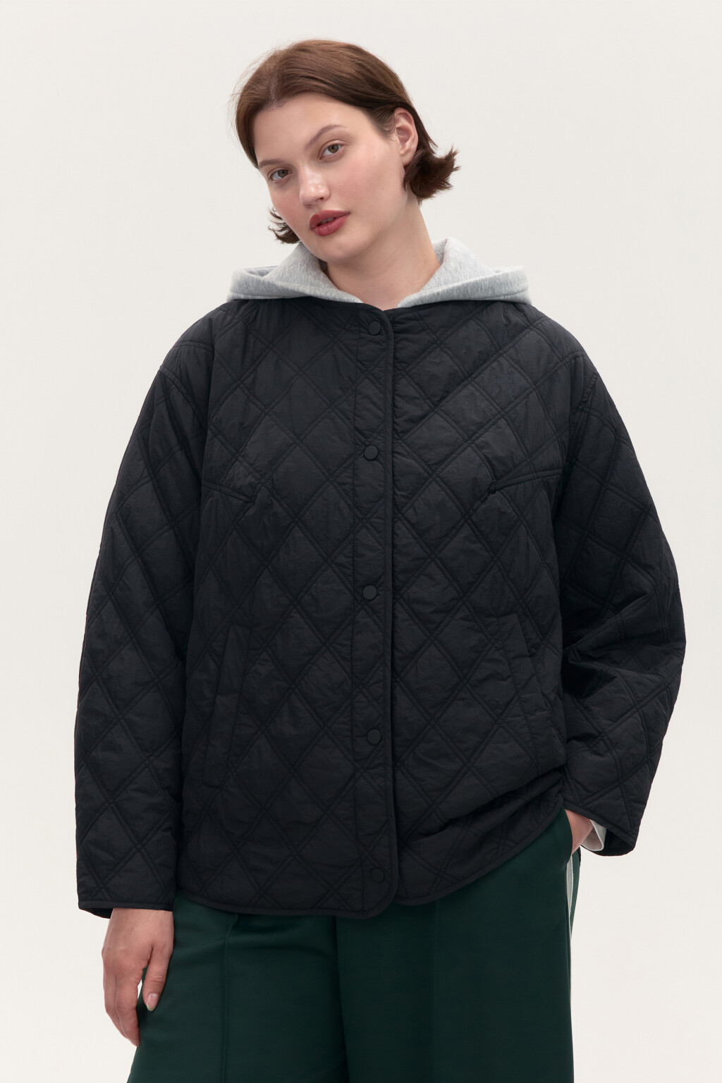 Куртка стеганая с имитацией худи - цвет черный - 2