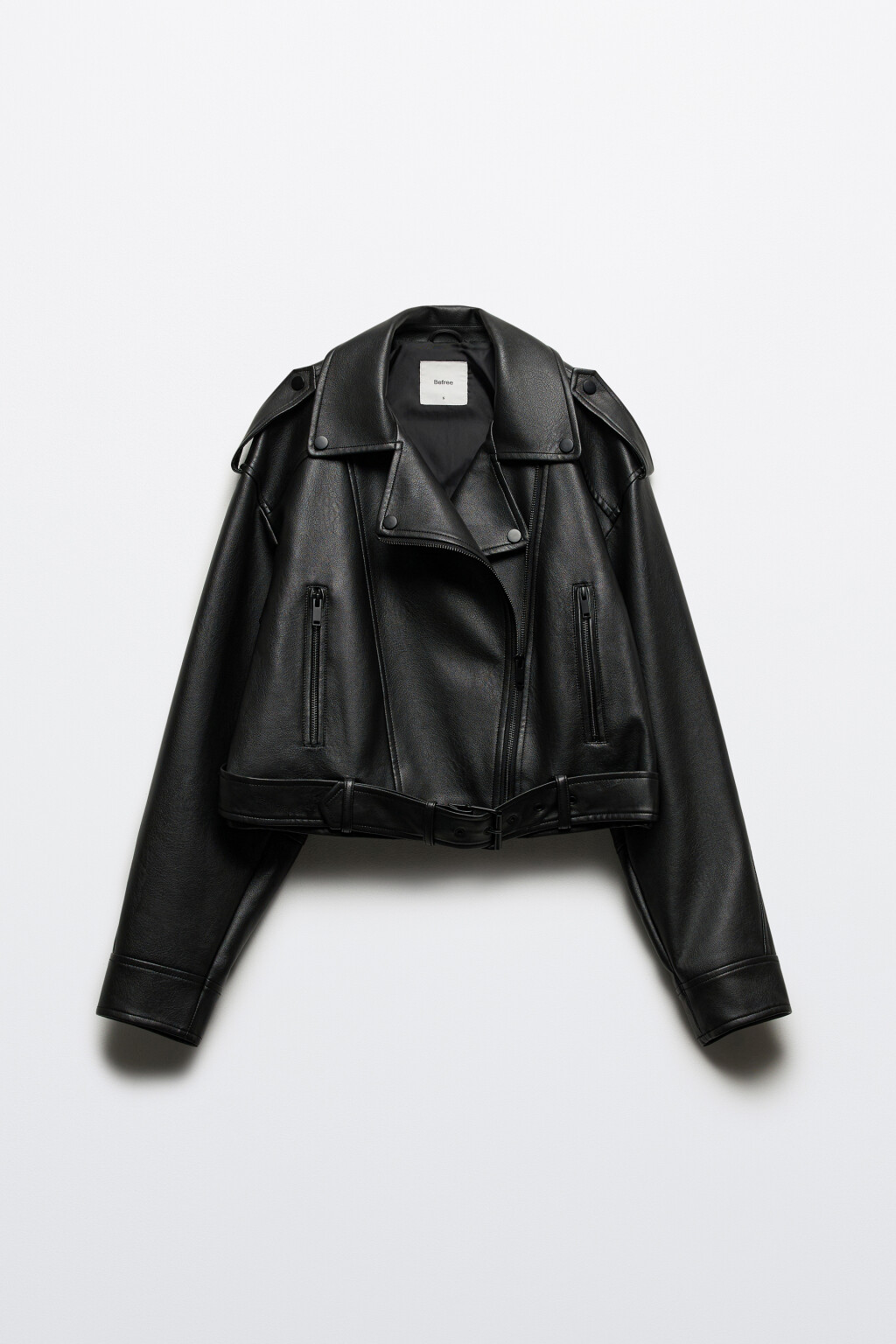 Куртка-косуха короткая с ремнем - цвет черный - 8