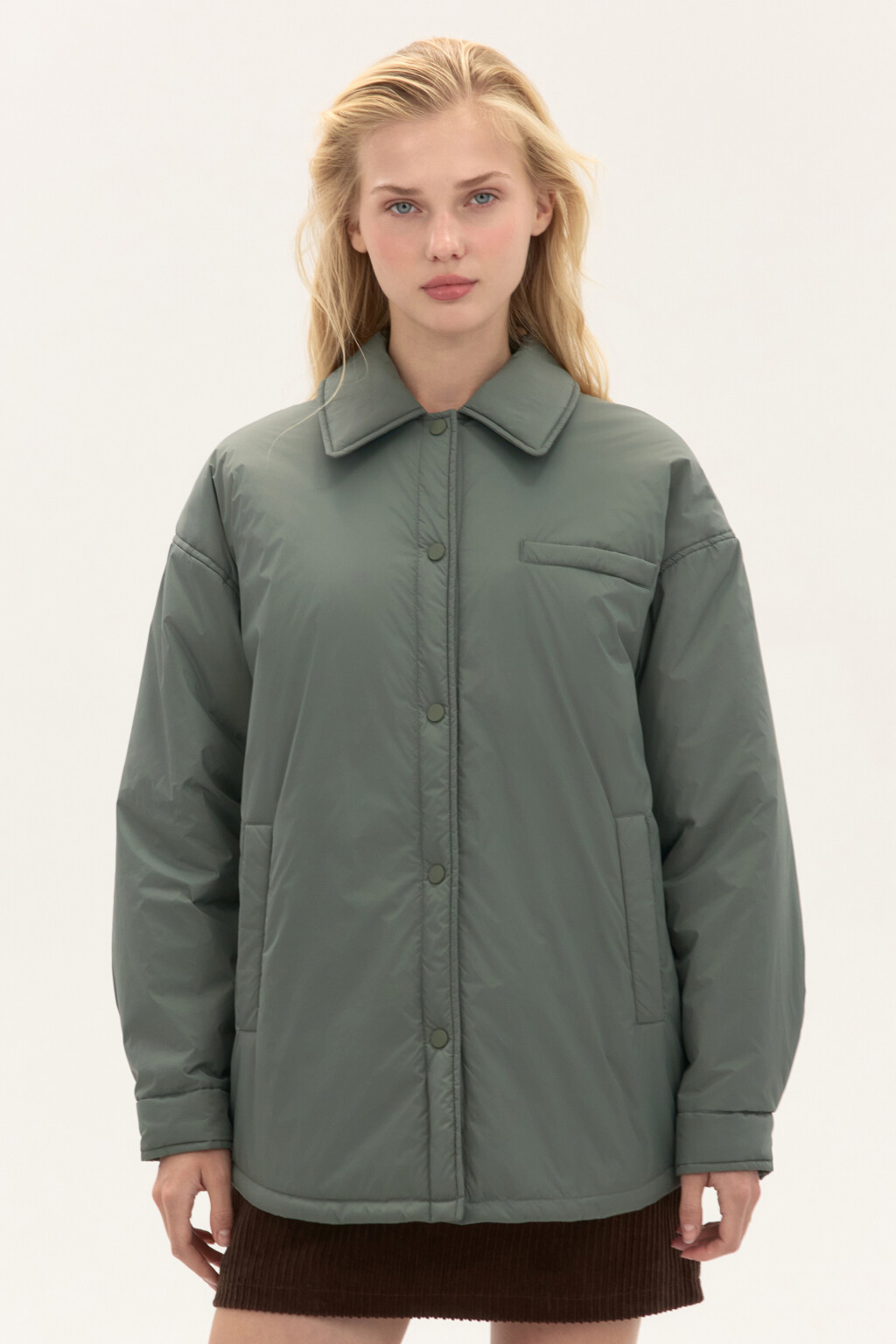 Куртка-рубашка oversize на утеплителе - цвет зеленый - 2