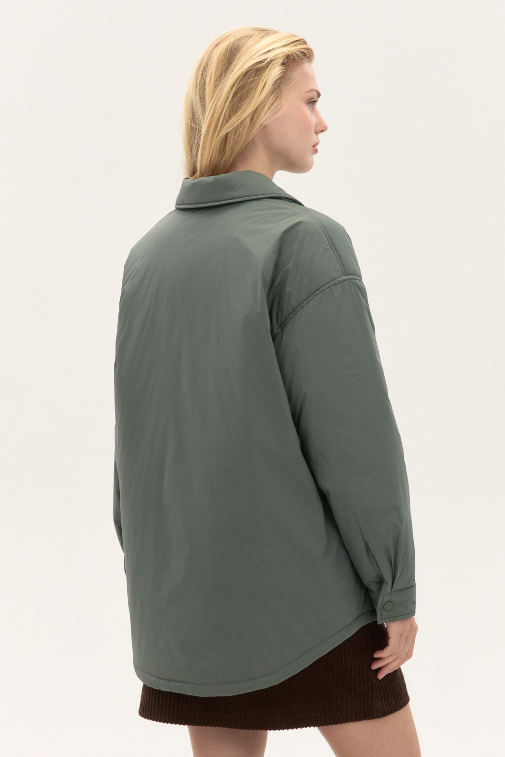 Куртка-рубашка oversize на утеплителе - цвет зеленый - 3