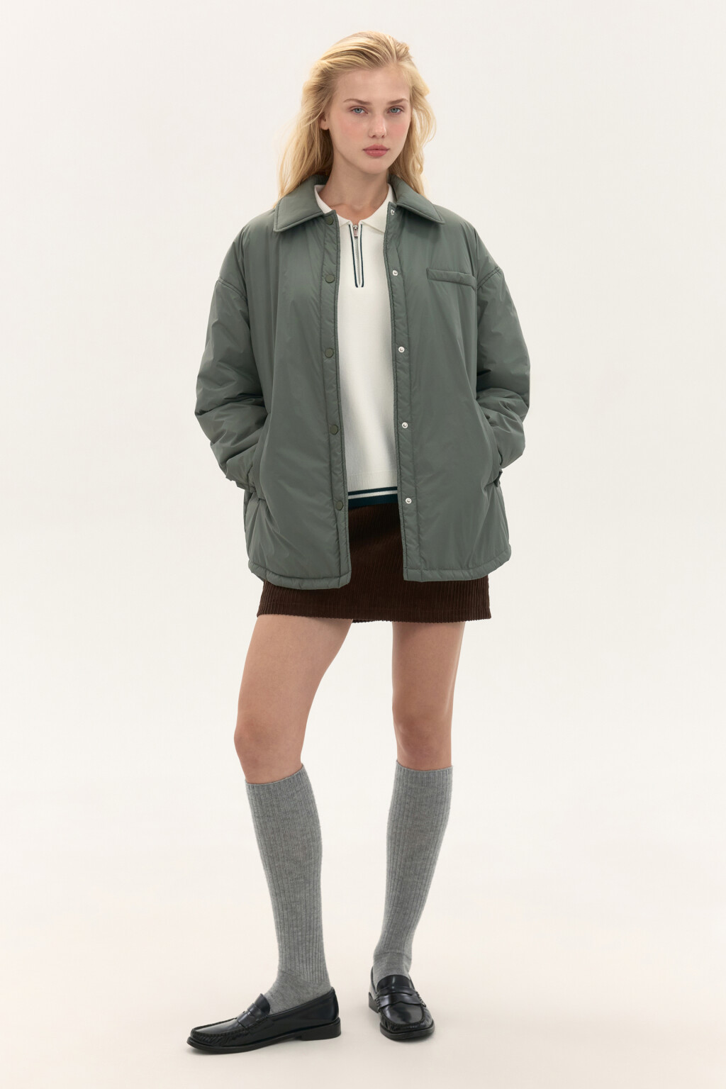 Куртка-рубашка oversize на утеплителе - цвет зеленый - 4