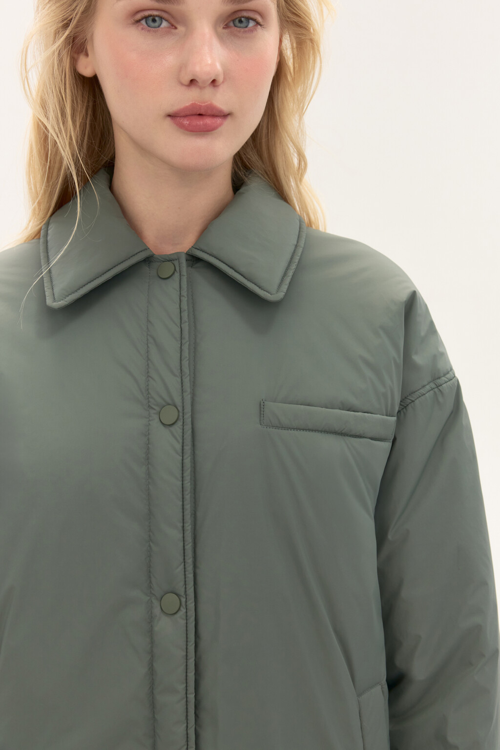 Куртка-рубашка oversize на утеплителе - цвет зеленый - 5