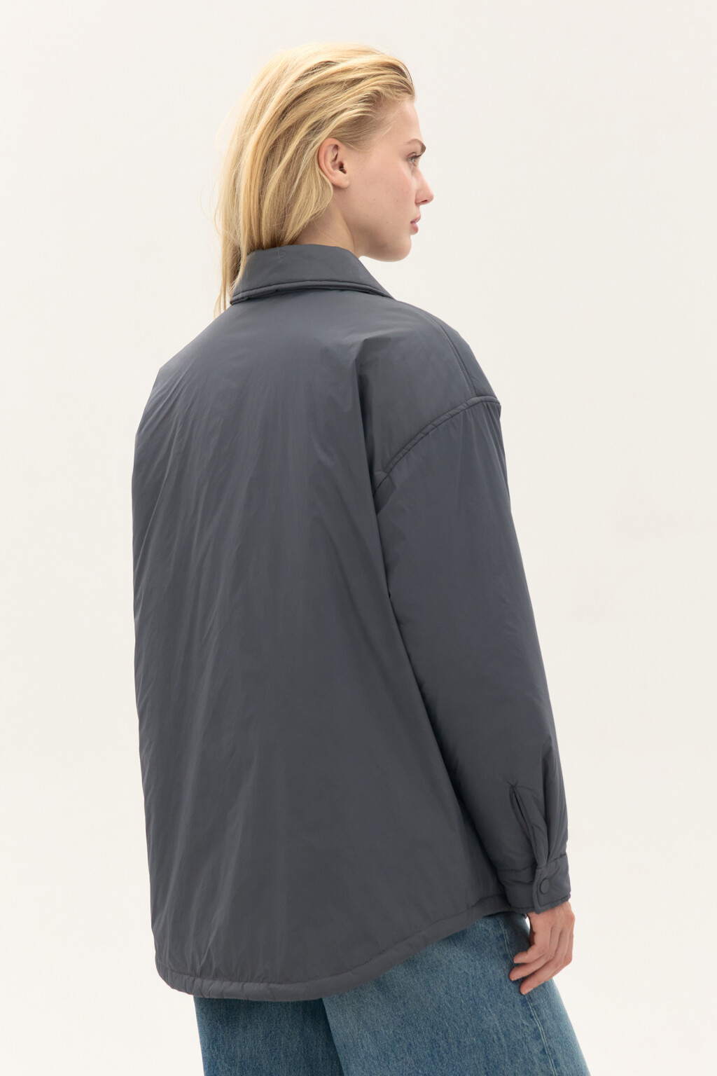 Куртка-рубашка oversize на утеплителе - цвет серый - 3