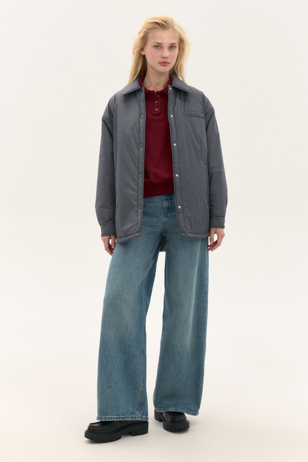 Куртка-рубашка oversize на утеплителе - цвет серый - 4