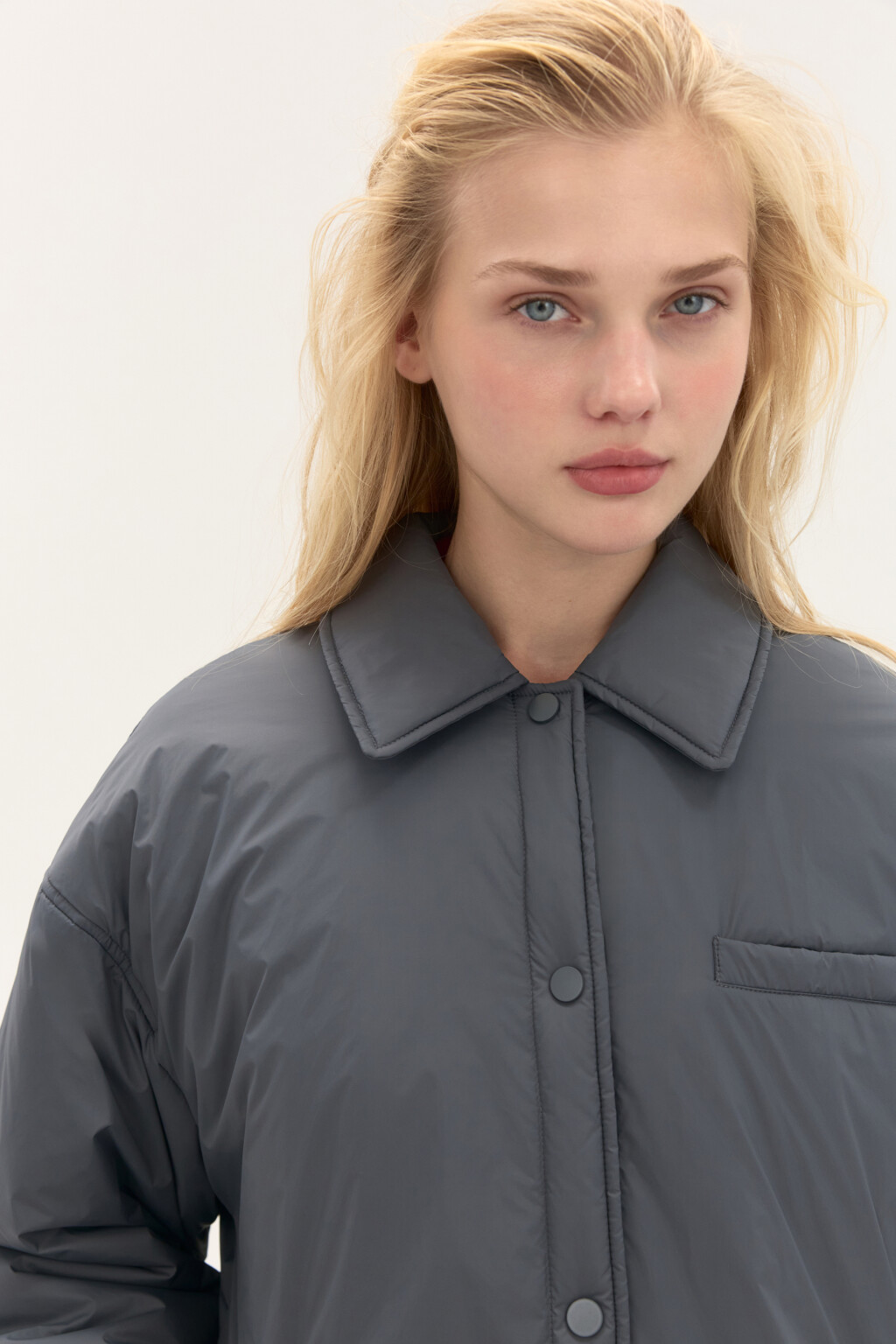 Куртка-рубашка oversize на утеплителе - цвет серый - 5