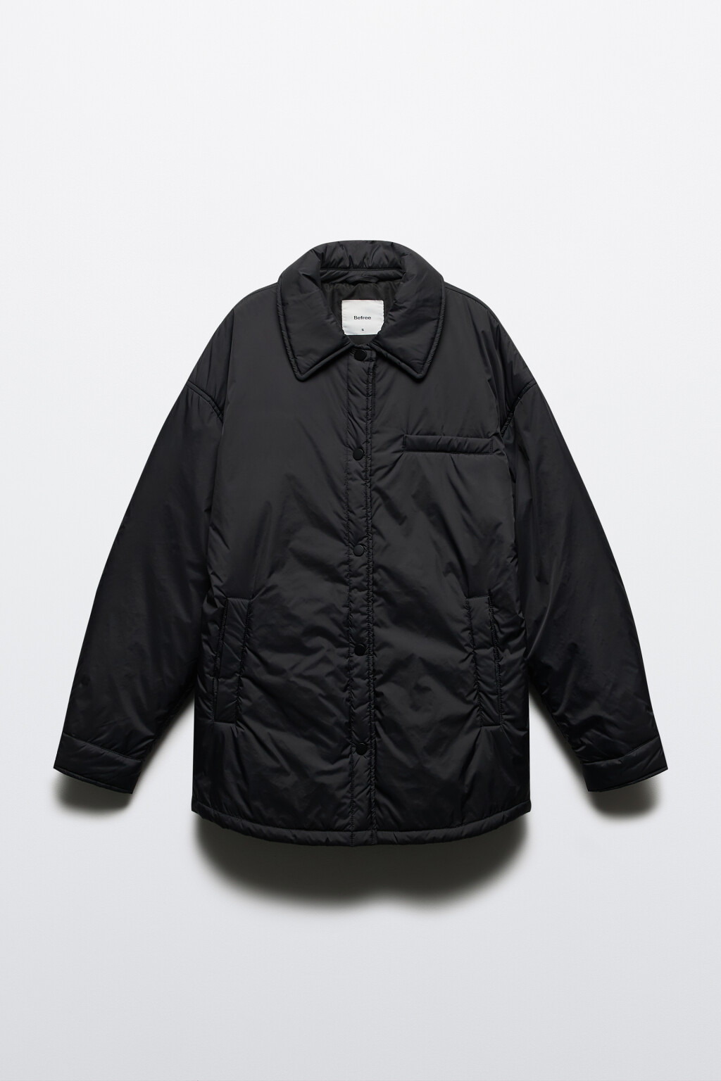 Куртка-рубашка oversize на утеплителе - цвет черный - 8
