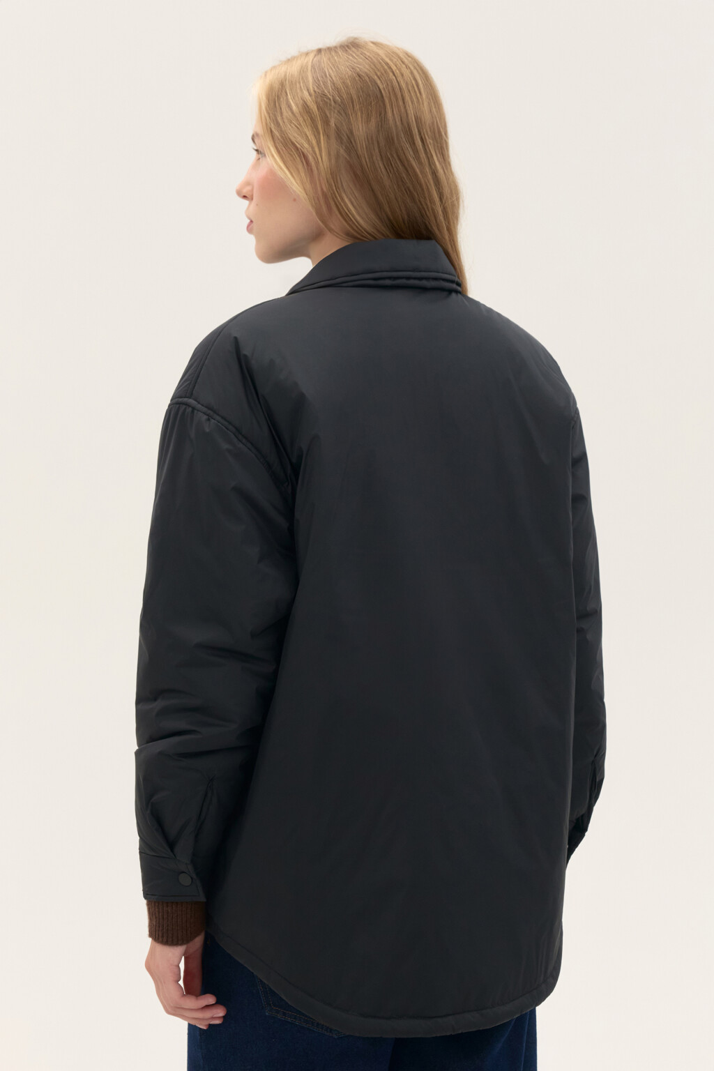 Куртка-рубашка oversize на утеплителе - цвет черный - 3