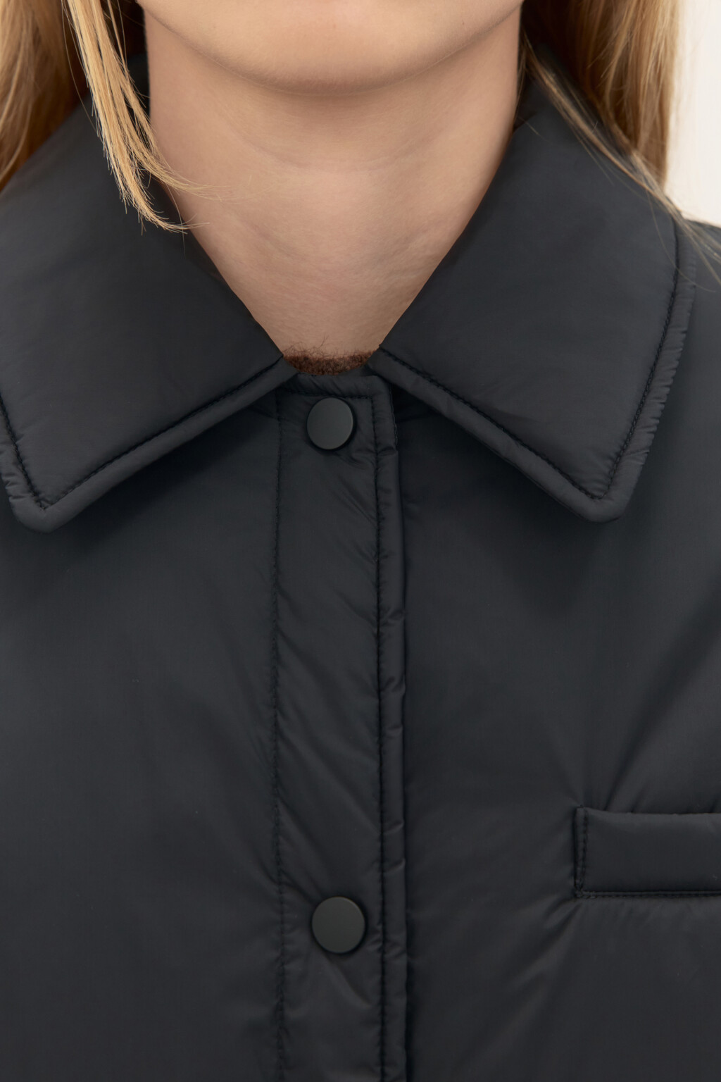 Куртка-рубашка oversize на утеплителе - цвет черный - 5