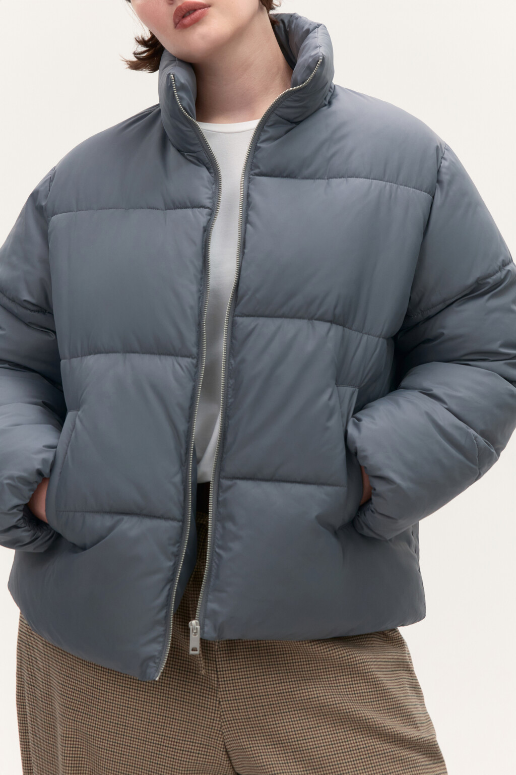 Куртка стеганая с воротником-стойкой - цвет серый - 1