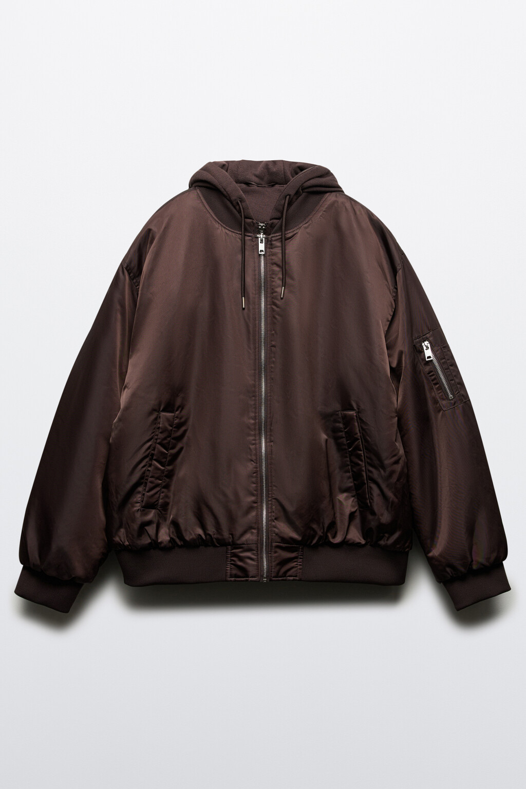 Куртка-бомбер с трикотажным капюшоном - цвет коричневый - 8
