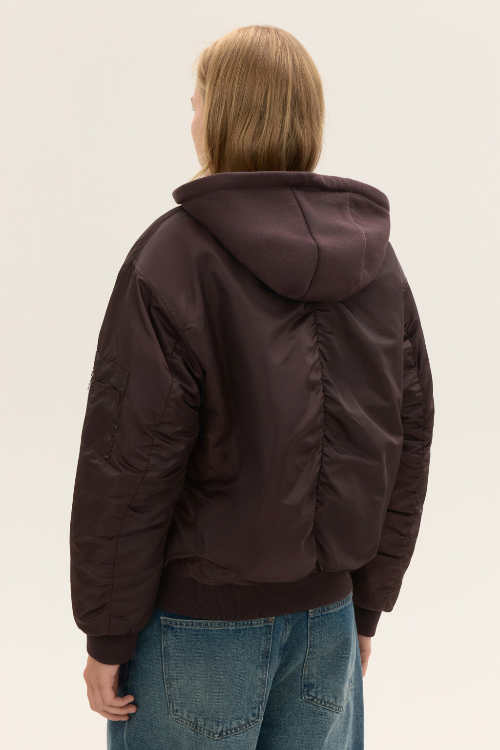 Куртка-бомбер с трикотажным капюшоном - цвет коричневый - 3
