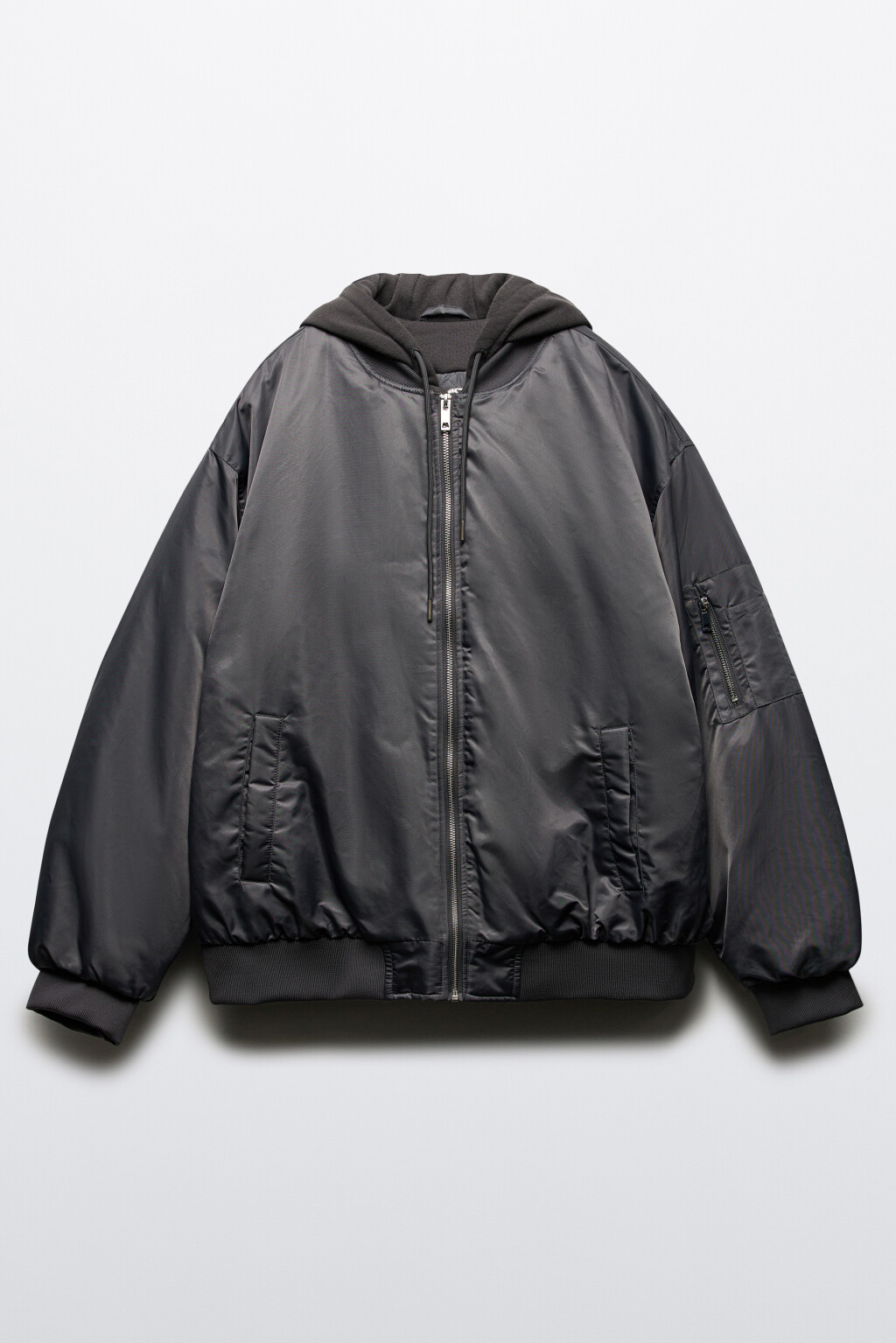 Куртка-бомбер с трикотажным капюшоном - цвет серый - 7