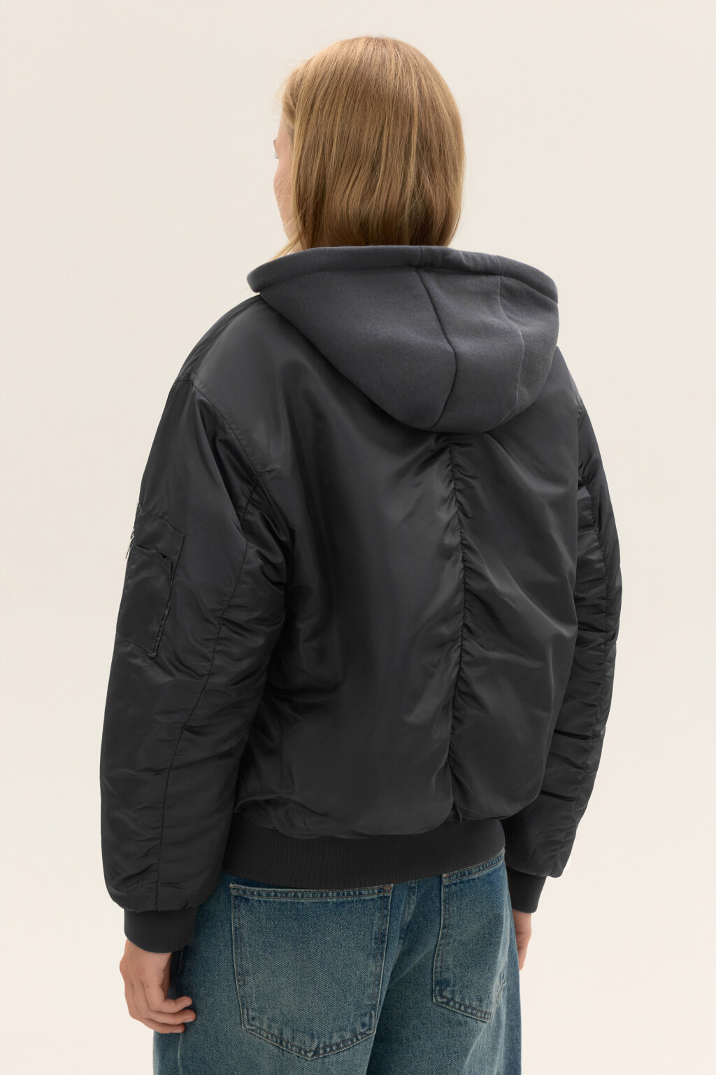 Куртка-бомбер с трикотажным капюшоном - цвет серый - 3