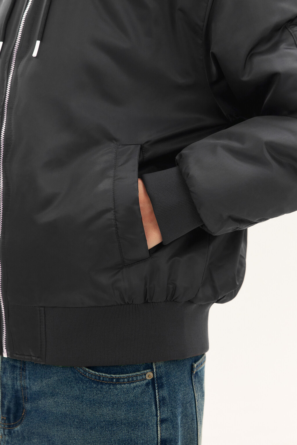 Куртка-бомбер с трикотажным капюшоном - цвет серый - 5