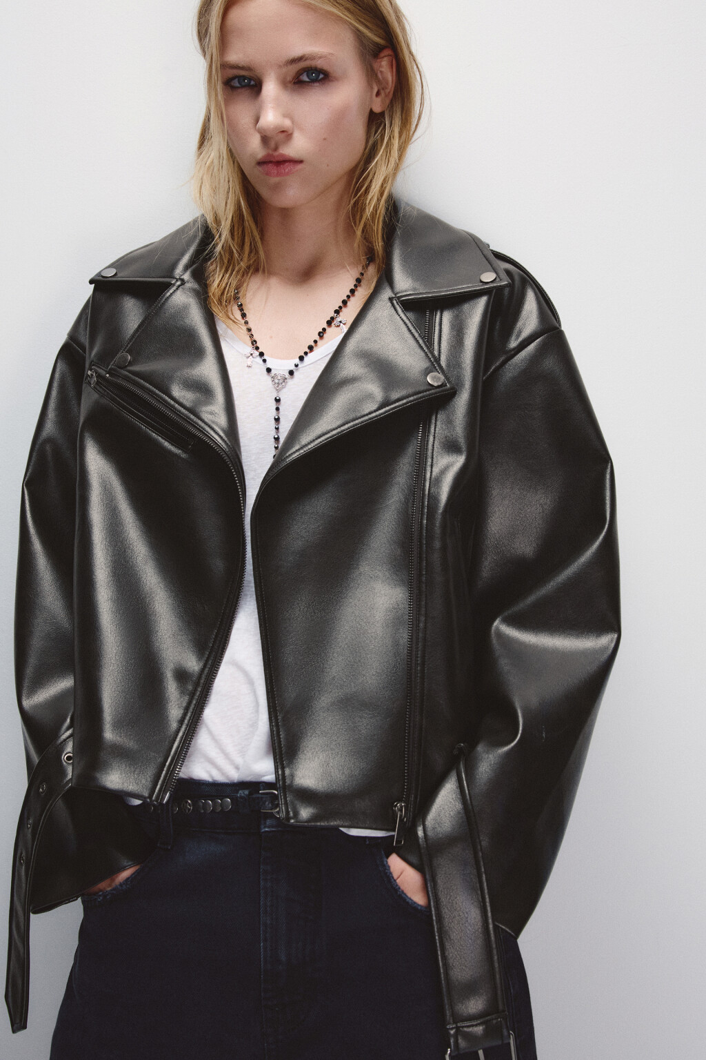 Куртка-косуха свободная с ремнем - цвет коричневый - 1