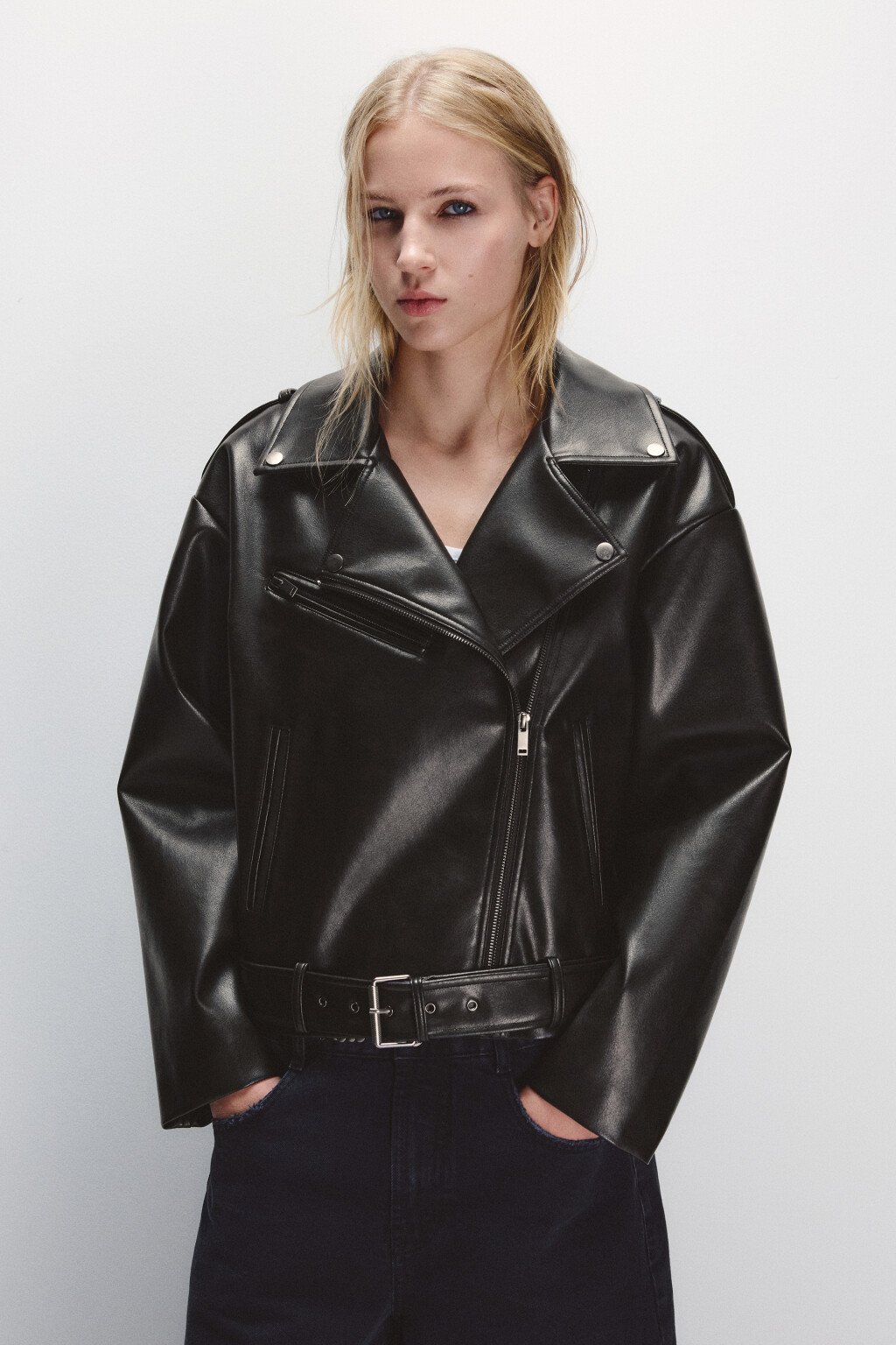 Куртка-косуха свободная с ремнем - цвет коричневый - 3