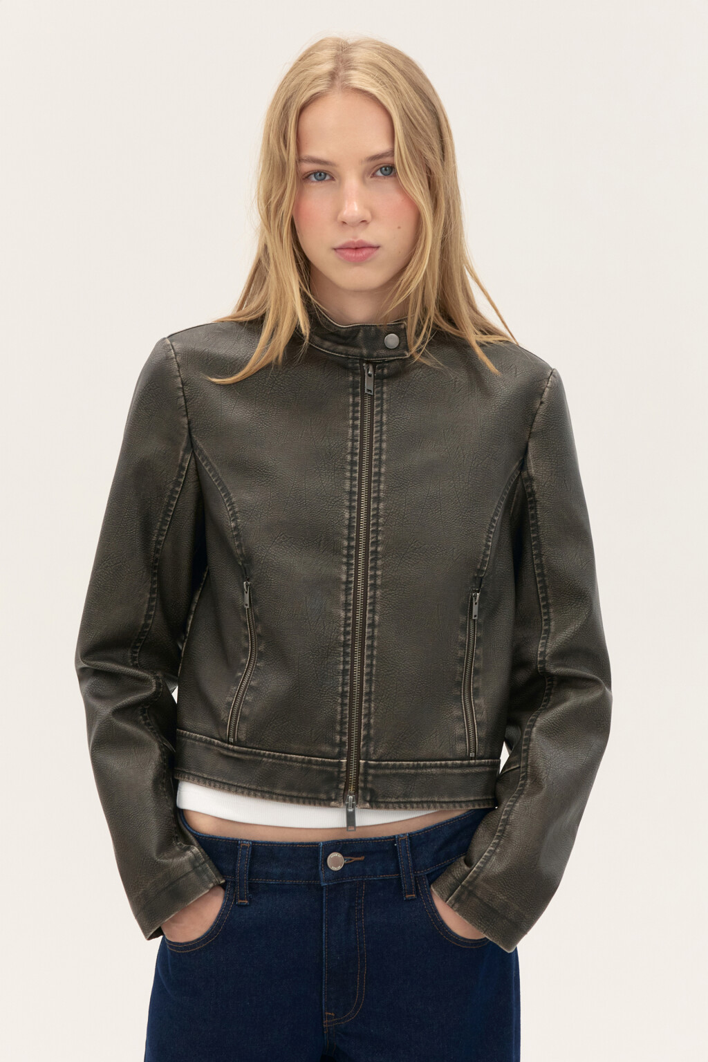 Куртка короткая с вареным эффектом - цвет зеленый - 3