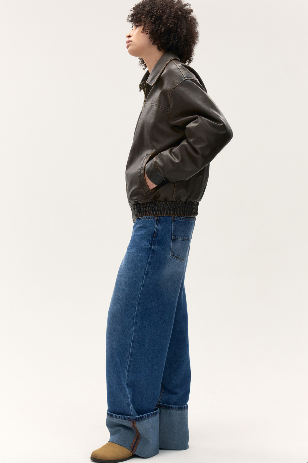 Куртка-бомбер с состаренным эффектом - цвет коричневый - 4