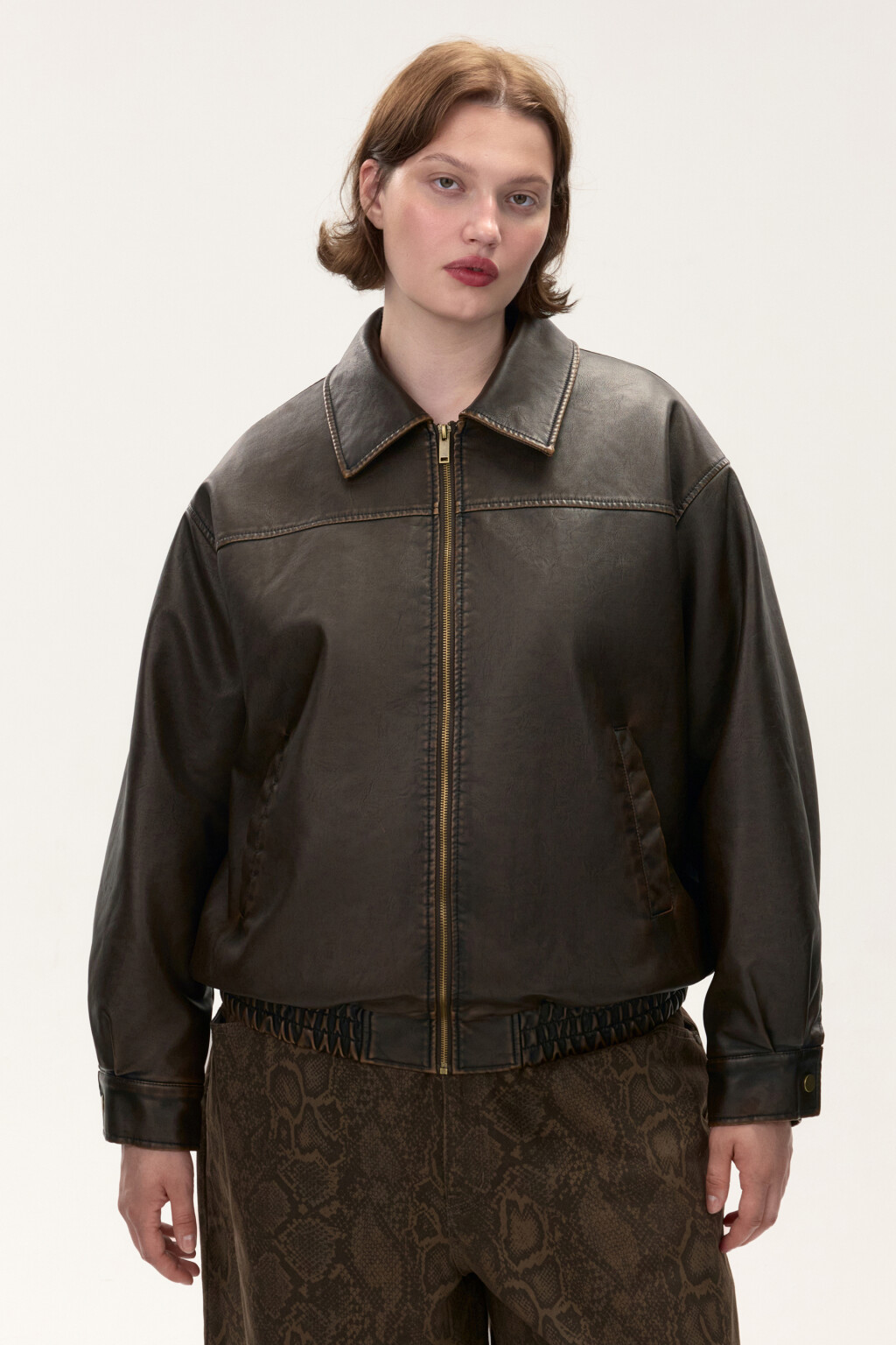 Куртка-бомбер с состаренным эффектом - цвет коричневый - 3