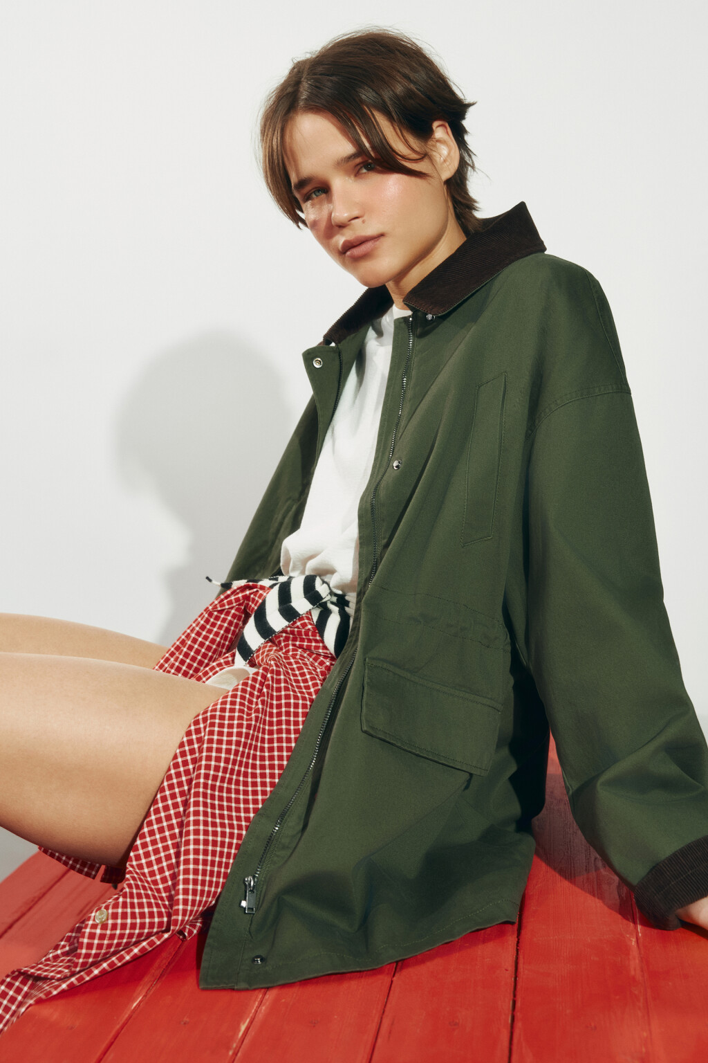 Куртка-парка с вельветовым воротником - цвет зеленый - 4