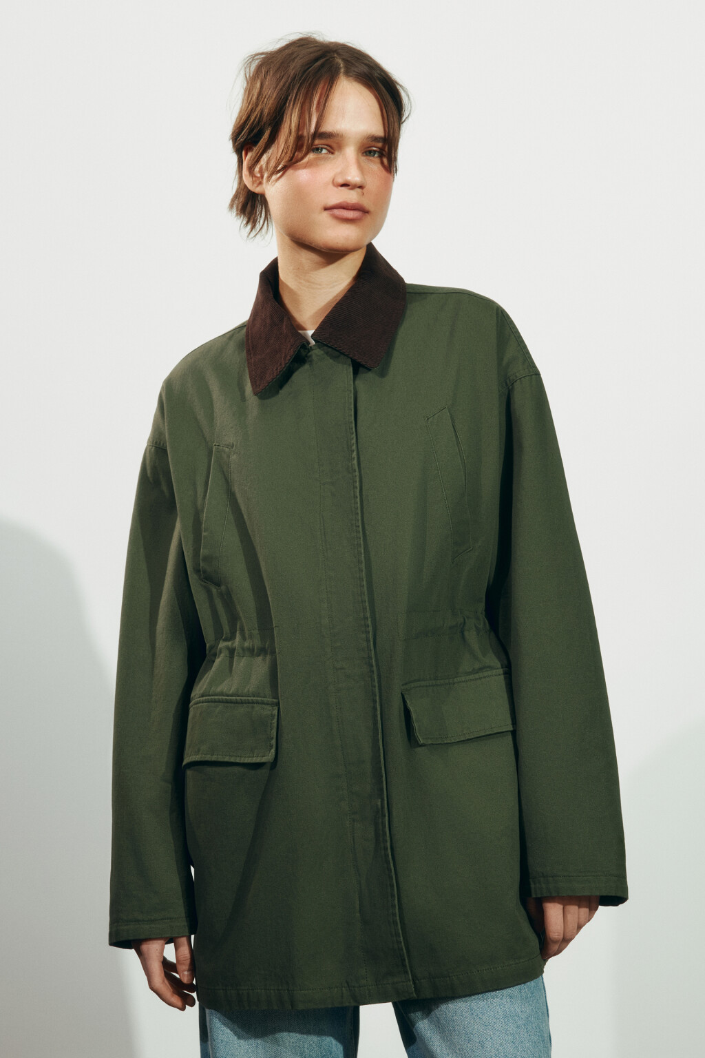 Куртка-парка с вельветовым воротником - цвет зеленый - 6