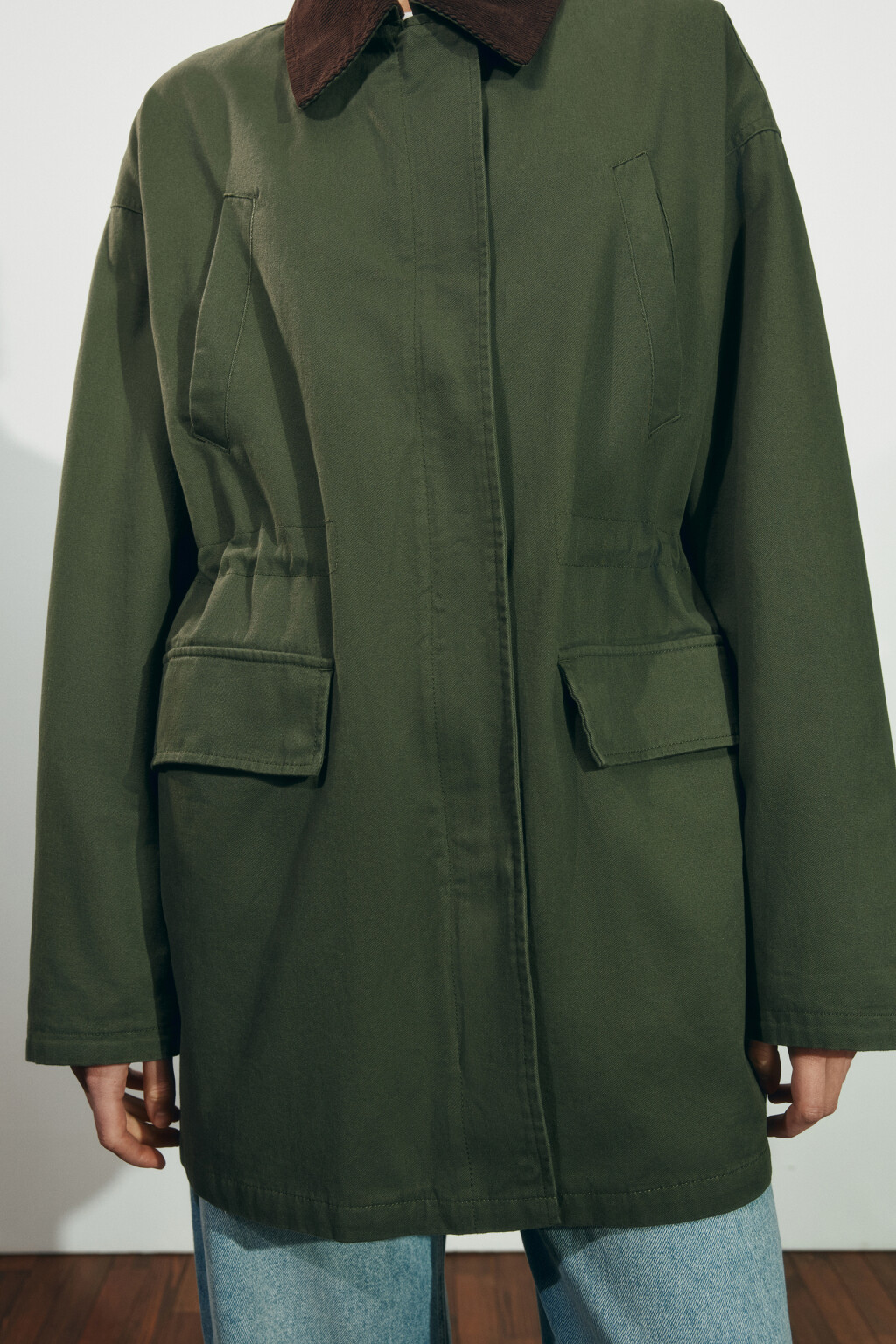 Куртка-парка с вельветовым воротником - цвет зеленый - 9
