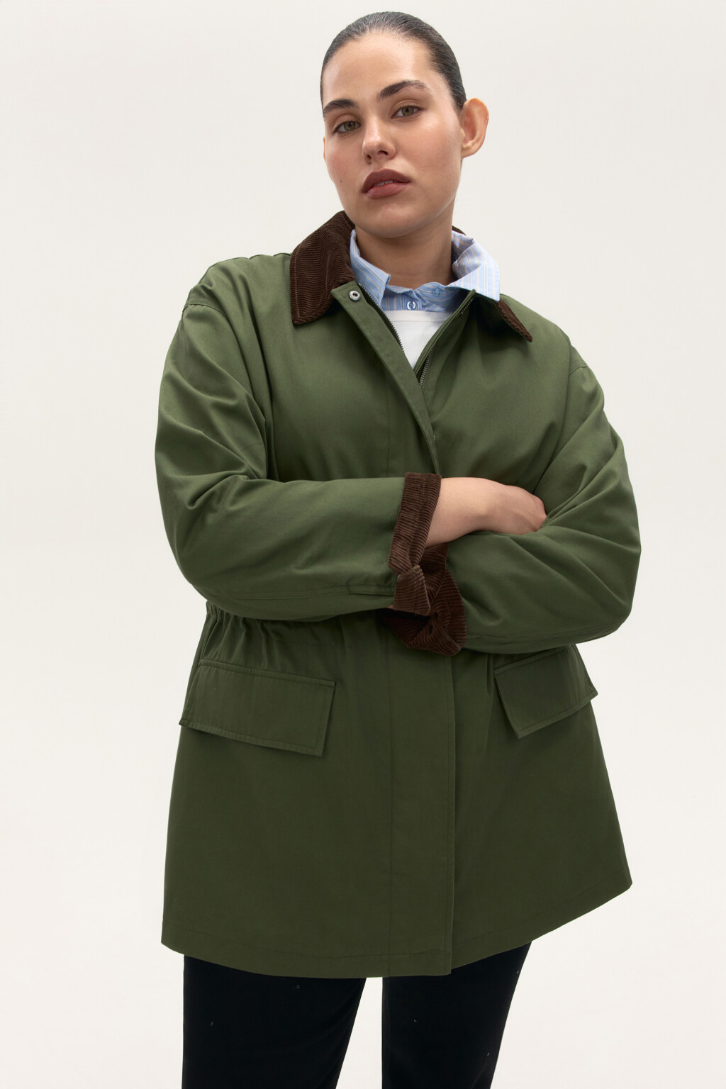 Куртка-парка с вельветовым воротником - цвет зеленый - 3