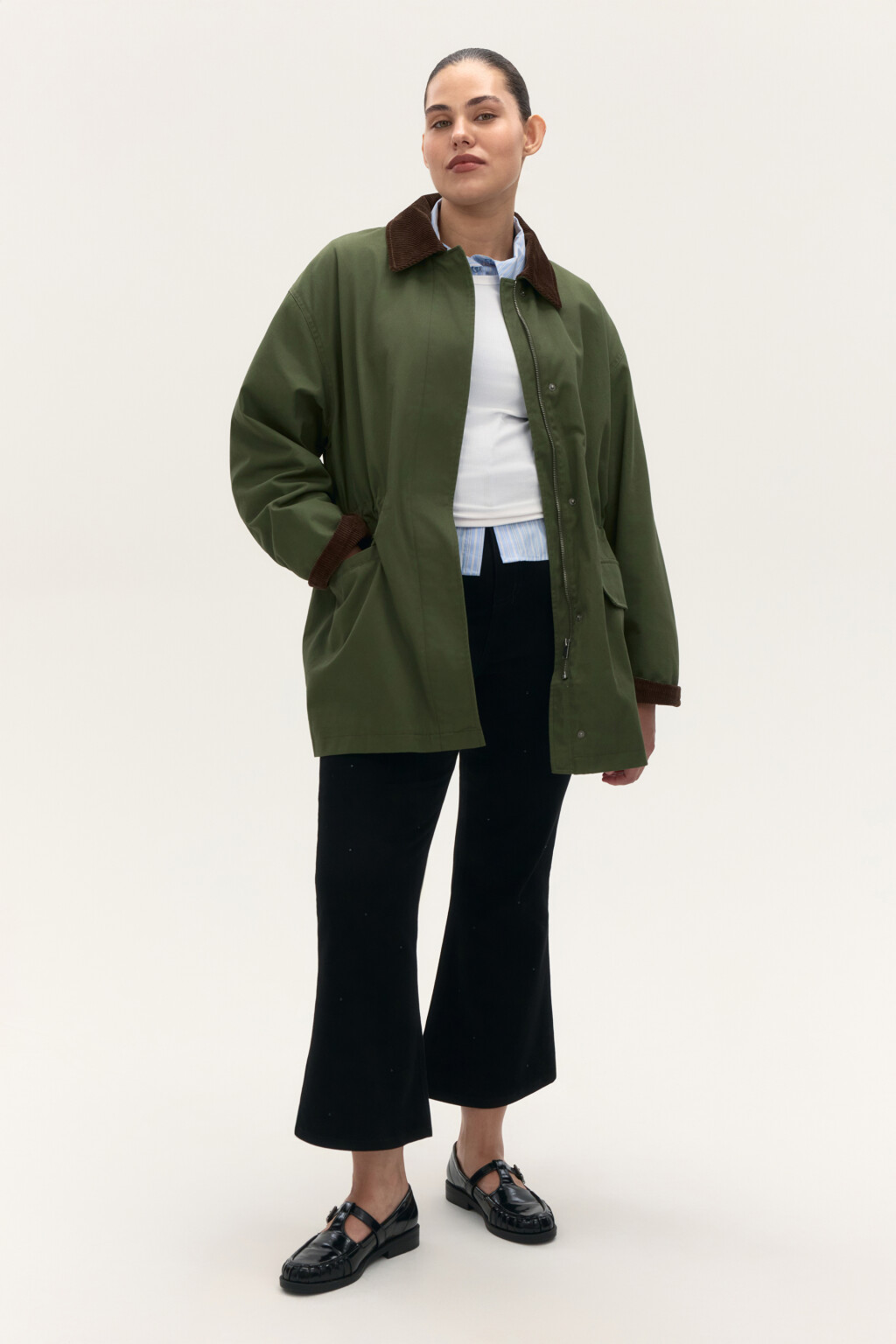 Куртка-парка с вельветовым воротником - цвет зеленый - 4