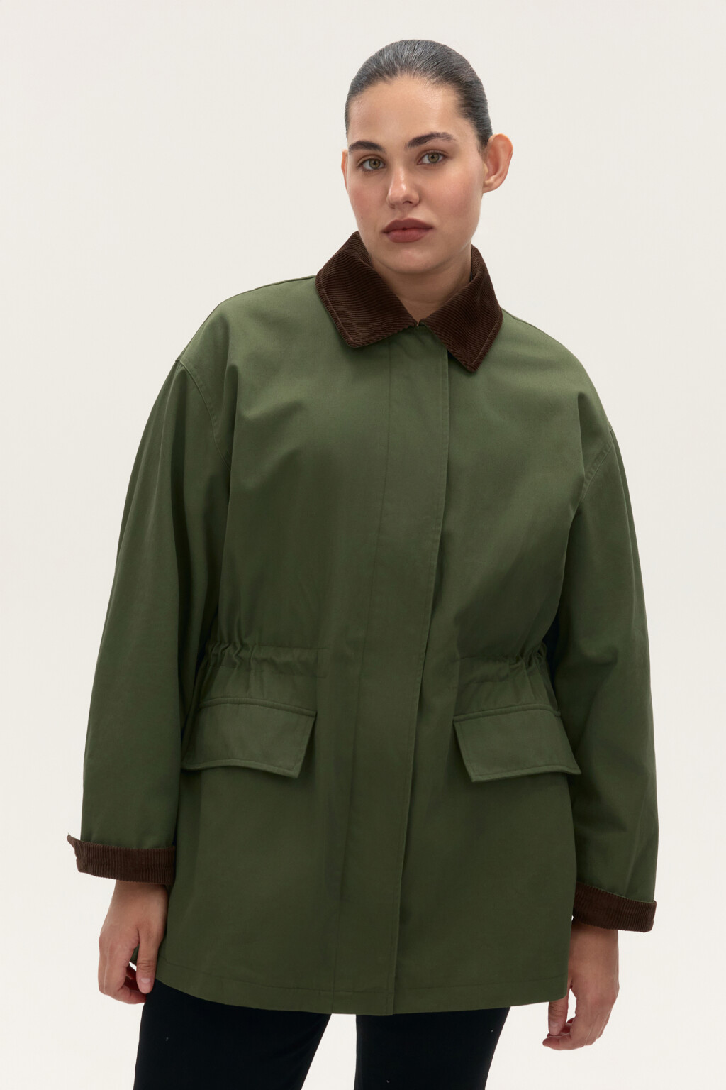 Куртка-парка с вельветовым воротником - цвет зеленый - 5