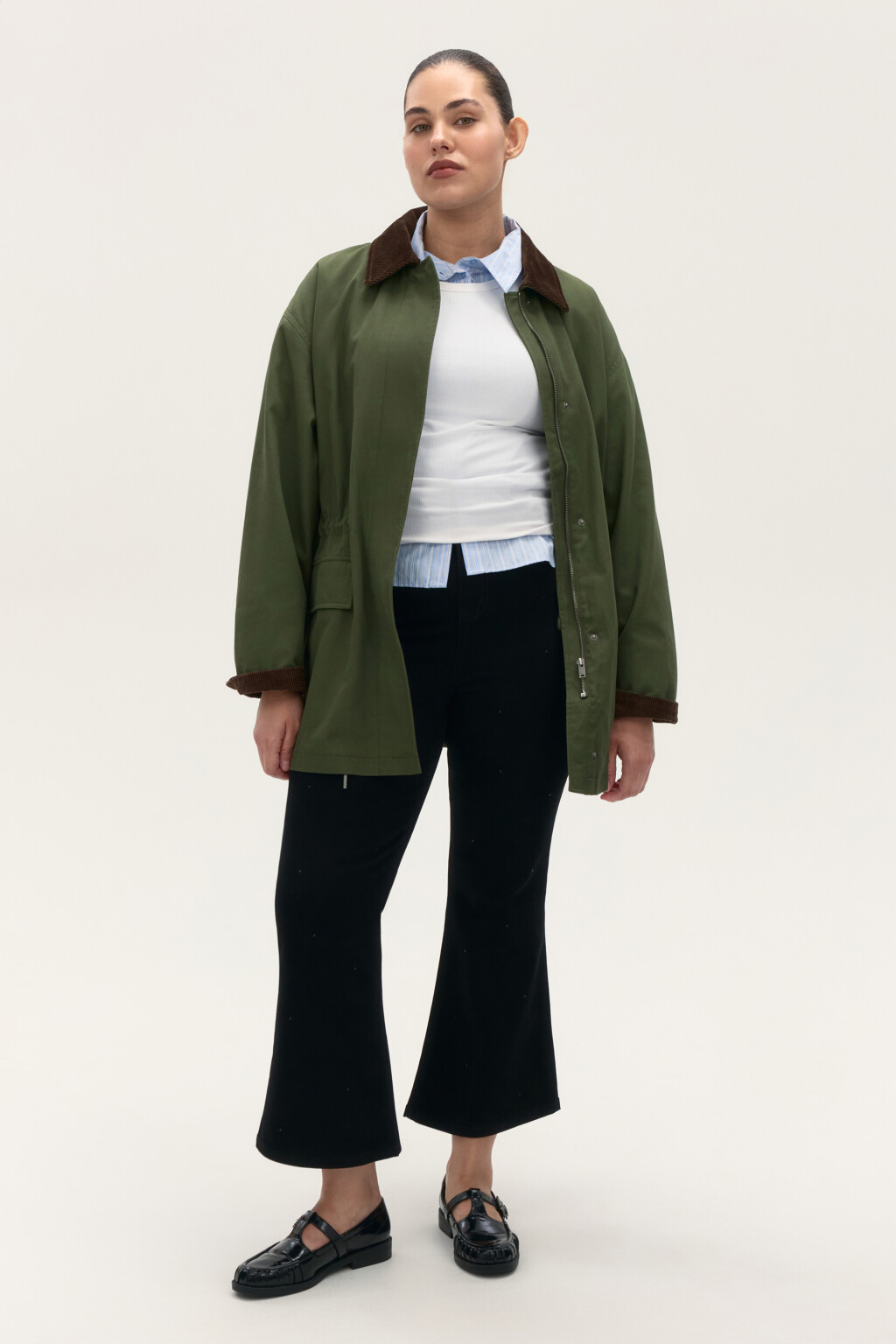 Куртка-парка с вельветовым воротником - цвет зеленый - 7