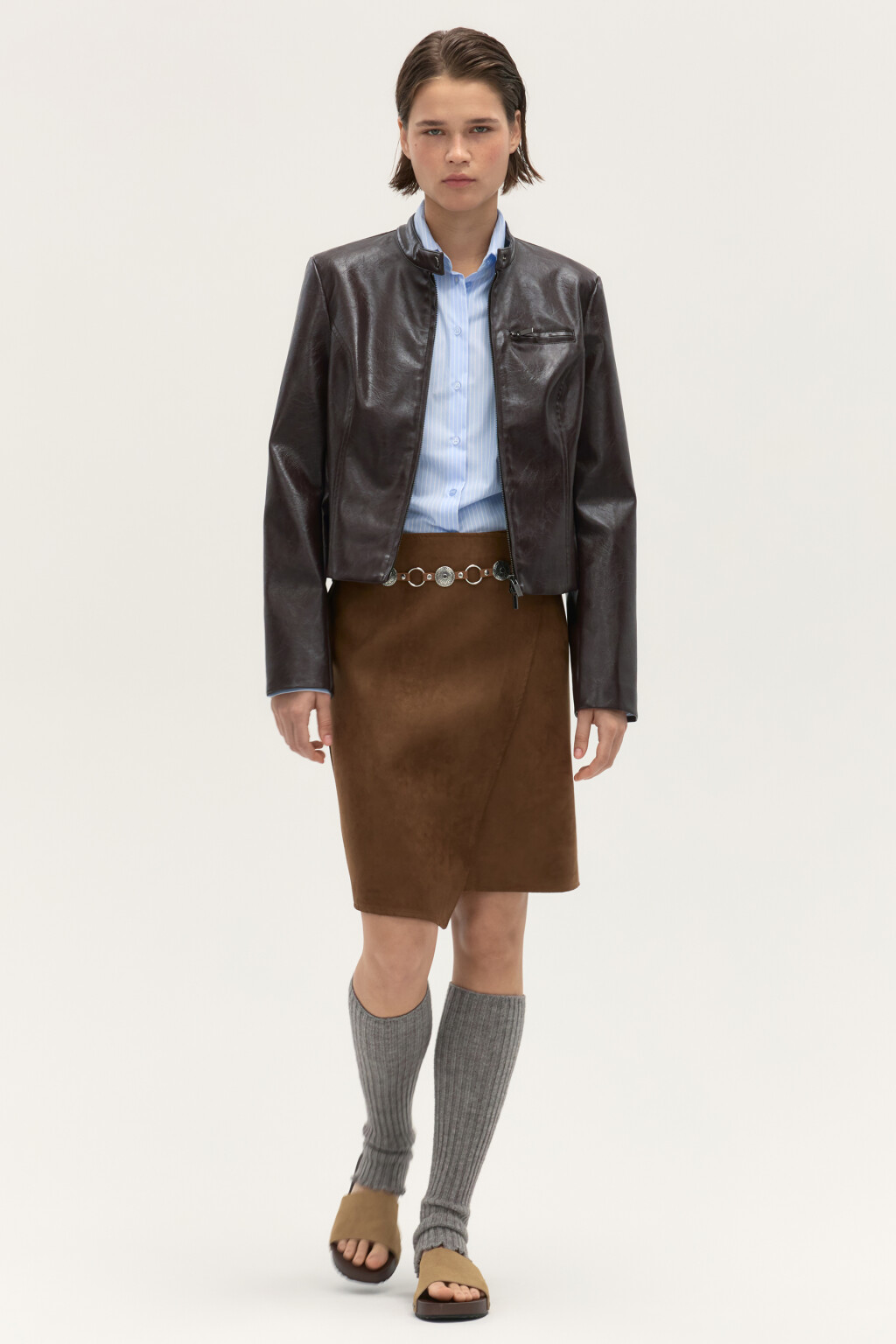 Куртка приталенная на молнии - цвет коричневый - 2