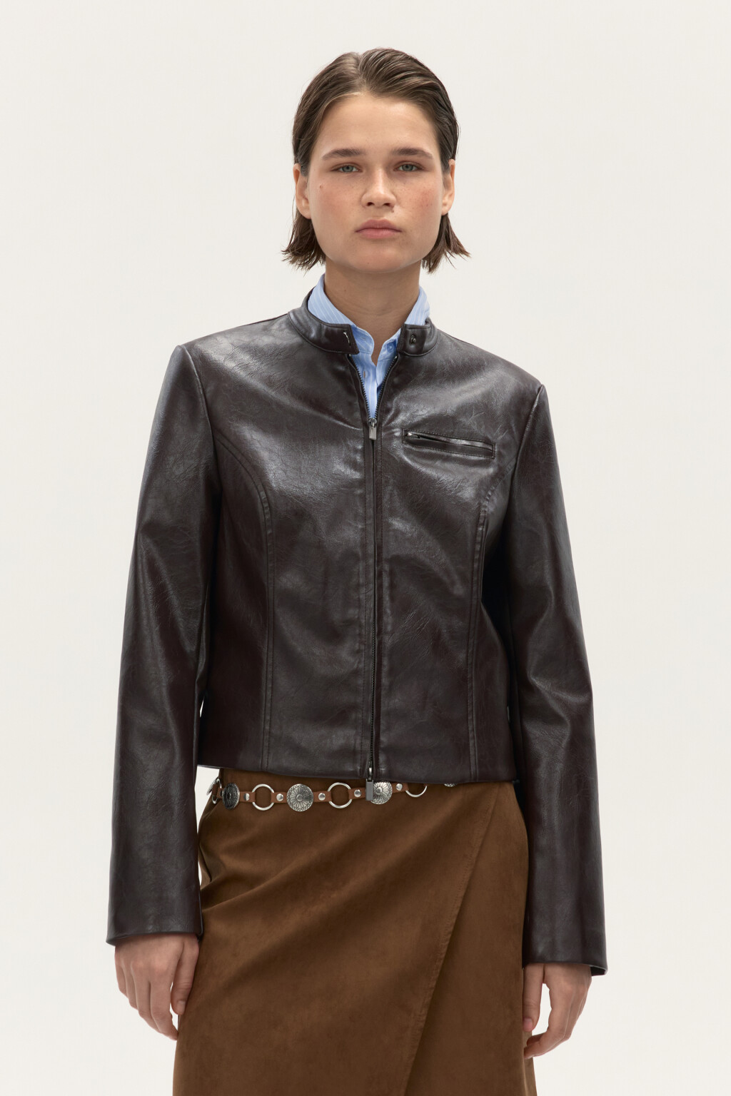 Куртка приталенная на молнии - цвет коричневый - 3