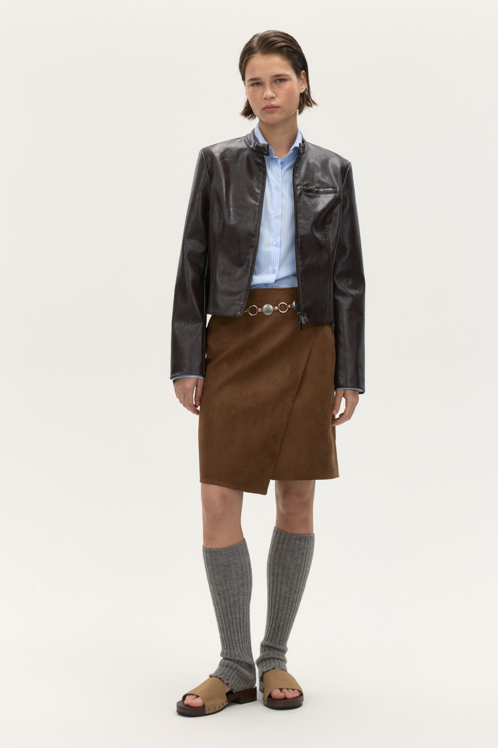 Куртка приталенная на молнии - цвет коричневый - 5