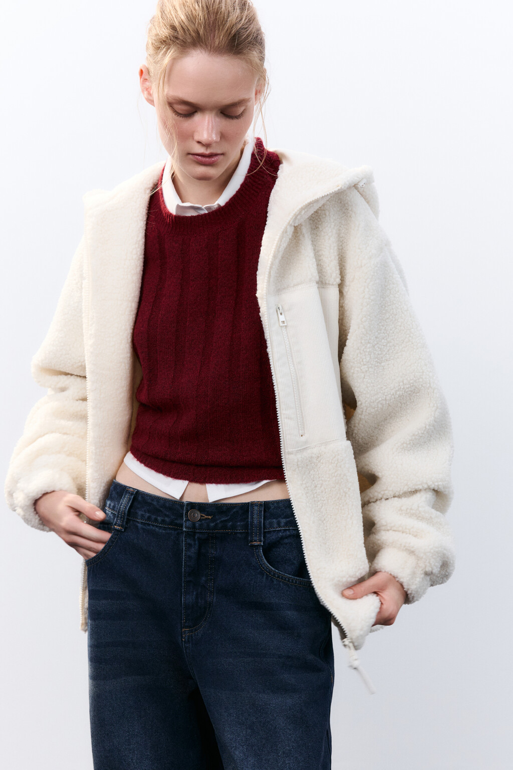 Куртка плюшевая с капюшоном - цвет молочный - 1