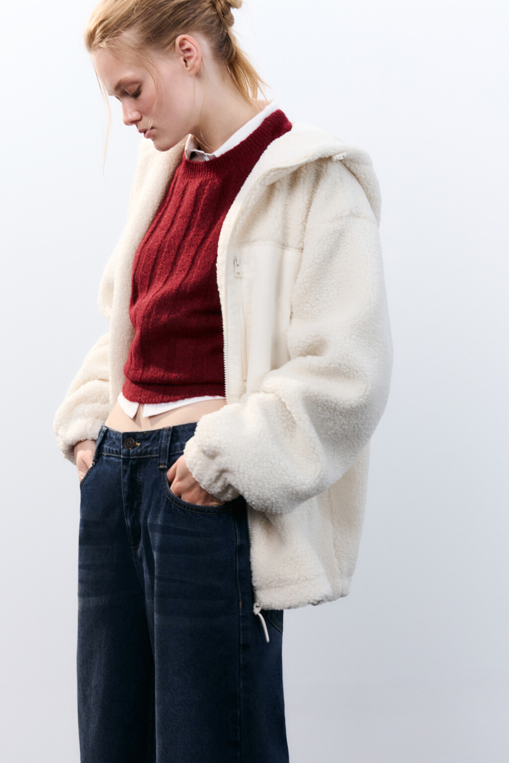 Куртка плюшевая с капюшоном - цвет молочный - 2